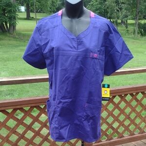 WonderWink WonderFlex Purple Short Sleeve Scrub Top Size XL New